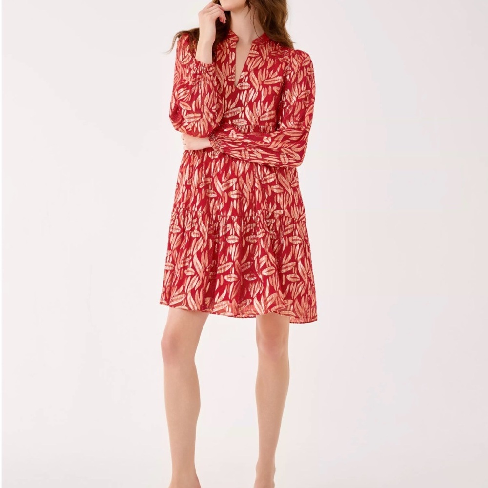 NWT Lilly Pulitzer Cornellia Cranberry Red and Gold Print Long Sleeve Dress
